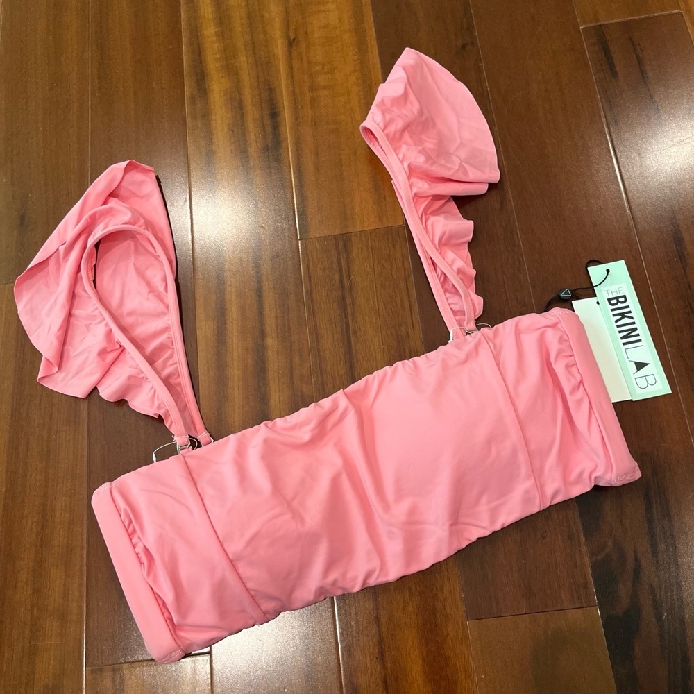New‎ NWT The Bikini Lab Pink Swim Top Ruffled Strap Bandeau Plus Size XXL 2X
